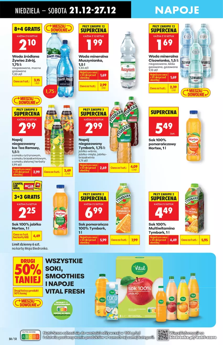 Gazetka promocyjna Biedronka - od niedzieli - ważna 21.12 do 27.12.2025 - strona 50 - produkty: Cisowianka, Gra, Hortex, Ice tea, LANA, Mięta, Mus, Muszynianka, Napój, Napój niegazowany, Napoje, Smoothie, Sok, Tymbark, Woda