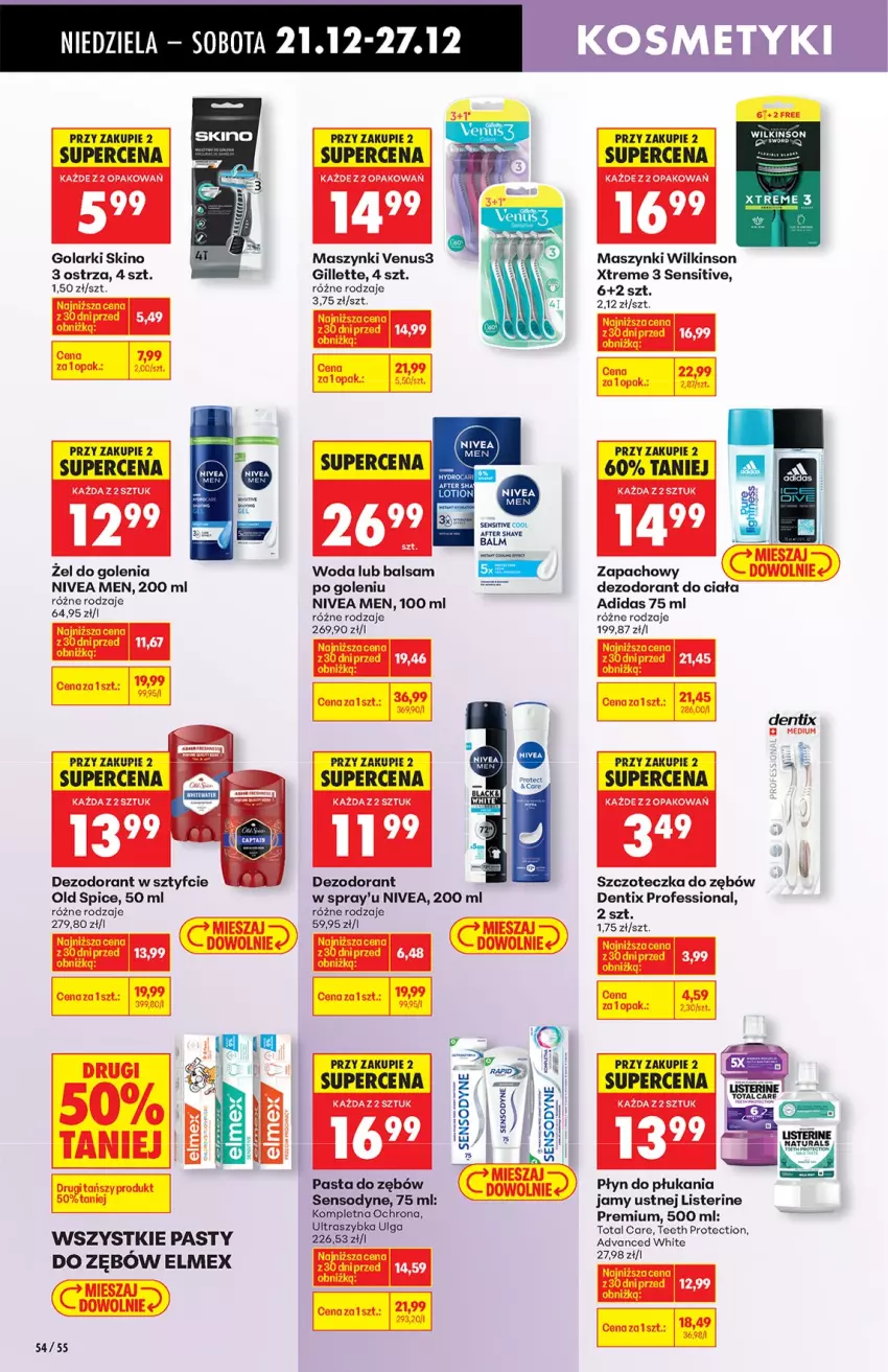 Gazetka promocyjna Biedronka - od niedzieli - ważna 21.12 do 27.12.2025 - strona 54 - produkty: Adidas, Balsam po goleniu, Dezodorant, Elmex, Gillette, LG, Listerine, Nivea, Nivea Men, Old Spice, Pasta do zębów, Sensodyne, Szczoteczka, Szczoteczka do zębów, Venus, Woda