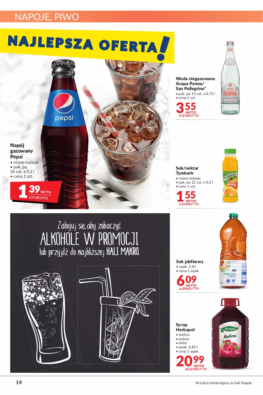 Gazetka promocyjna Makro - [Oferta promocyjna] Artykuły spożywcze i przemysłowe - ważna 19.04 do 02.05.2022 - strona 14 - produkty: Acqua Panna, Herbapol, Imbir, Napój, Napój gazowany, Napoje, Nektar, Pepsi, Piwo, Sok, Sok jabłkowy, Syrop, Tymbark, Woda, Woda niegazowana