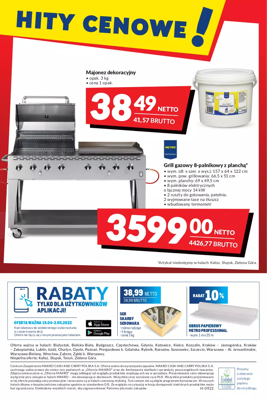 Gazetka promocyjna Makro - [Oferta promocyjna] Artykuły spożywcze i przemysłowe - ważna 19.04 do 02.05.2022 - strona 24 - produkty: Gra, Grill, Grill gazowy, Kosz, Majonez, Metro, Obrus, Papier, Patelnia, Piec, Rum, Ser, Sos, Szal, Termometr