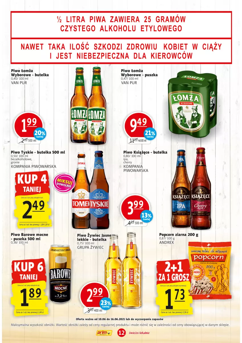 Gazetka promocyjna Prim Market - Gazetka - ważna 10.06 do 16.06.2021 - strona 12 - produkty: Gra, Książęce, Piec, Piwa, Piwo, Popcorn, Pur, Sok, Tyskie