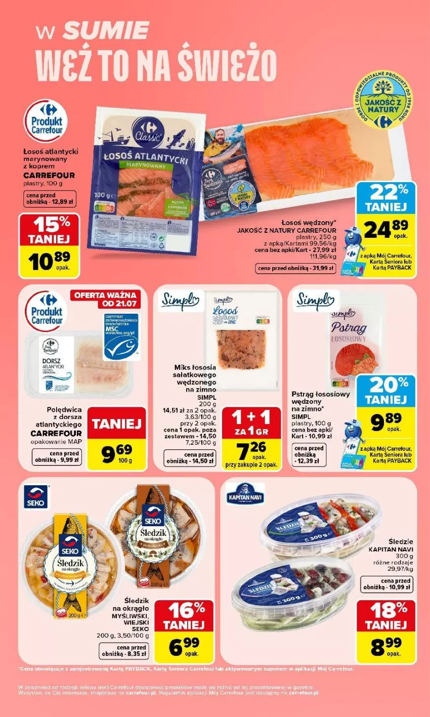 Gazetka promocyjna Carrefour - Gazetka Carrefour, Market w SUMIE weź to na świeżo - ważna 20.07 do 25.07.2026 - strona 3 - produkty: Dorsz, Polędwica, Pstrąg, Pstrąg łososiowy, Sałat, SEKO, Sos