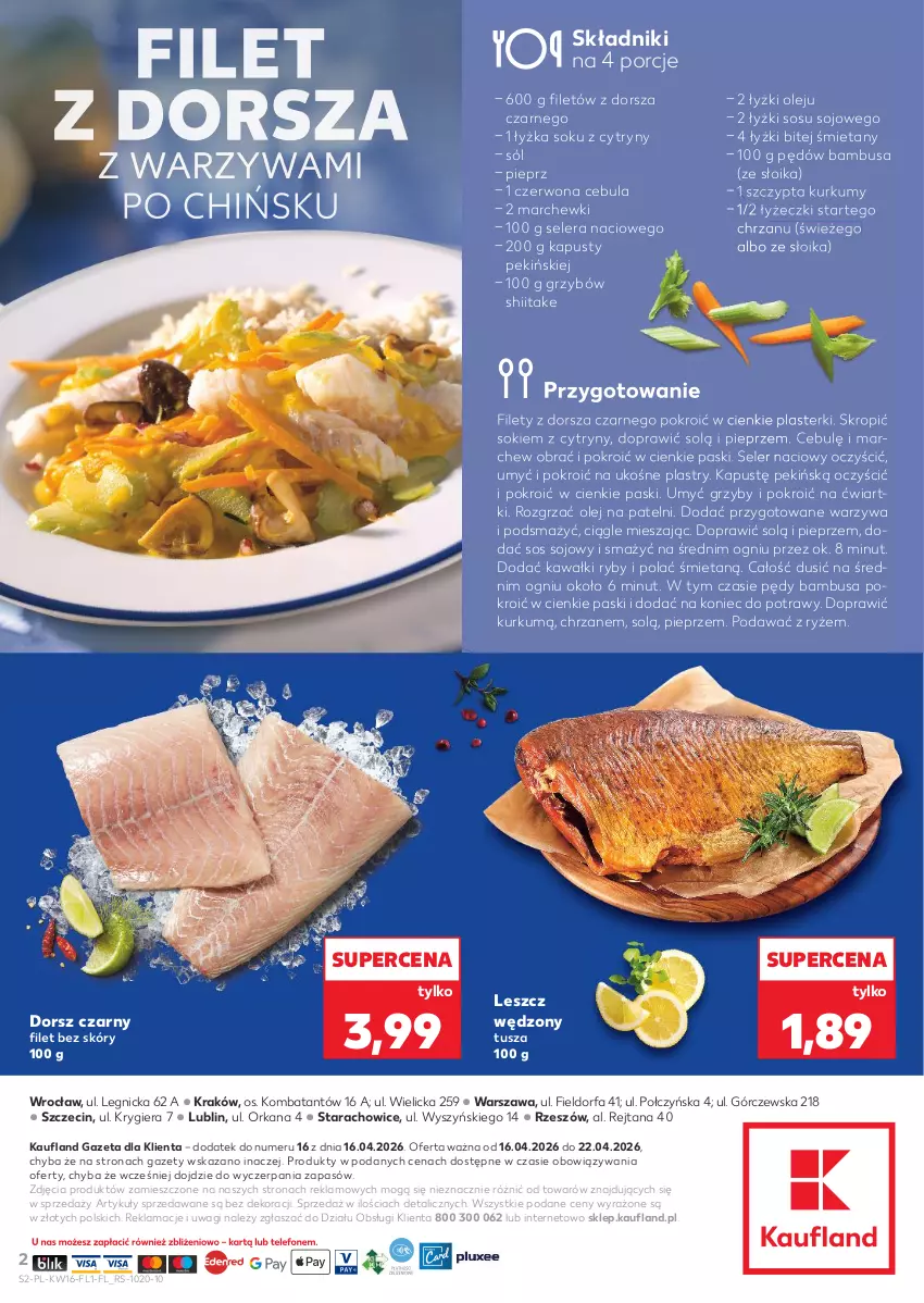 Gazetka promocyjna Kaufland - Ryby z naszej lady - ważna 16.04 do 22.04.2026 - strona 2 - produkty: Cebula, Chrzan, Cytryny, Dorsz, Fa, Grzyby, Kawa, Olej, Orka, Pędy bambusa, Pieprz, Plasterki, Por, Ryż, Seler naciowy, Sok, Sól, Sos, Sos sojowy, Tusz, Wagi, Warzywa
