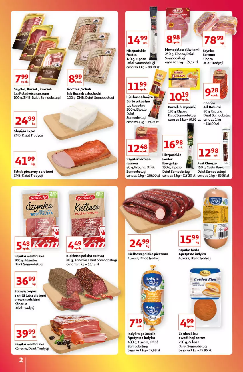 Gazetka promocyjna Auchan - Gazetka Znane Marki Lubiane Auchan - ważna 13.10 do 19.10.2022 - strona 2 - produkty: Boczek, Cordon Bleu, Fa, Gala, Kiełbasa, Kosz, Piec, Polędwica, Salami, Schab pieczony, Ser, Szynka, Szynka biała