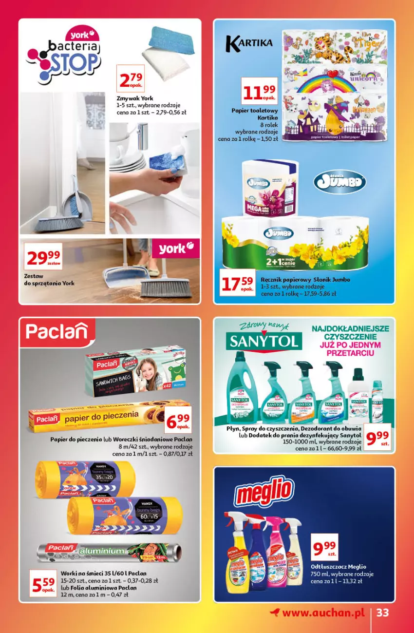 Gazetka promocyjna Auchan - Gazetka Znane Marki Lubiane Auchan - ważna 13.10 do 19.10.2022 - strona 33 - produkty: Danio, Dezodorant, Folia aluminiowa, Odtłuszczacz, Papier, Papier do pieczenia, Piec, Sanytol, Spray do czyszczenia, Worki na śmiec, Worki na śmieci