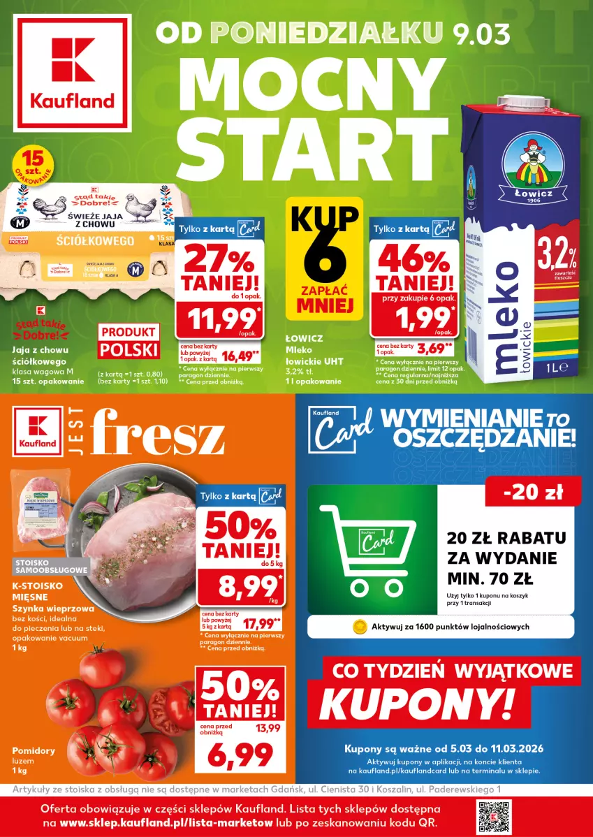 Gazetka promocyjna Kaufland - Mocny Start - ważna 09.03 do 11.03.2026 - strona 1 - produkty: Jaja, Kosz, Mleko, Szal, Tran