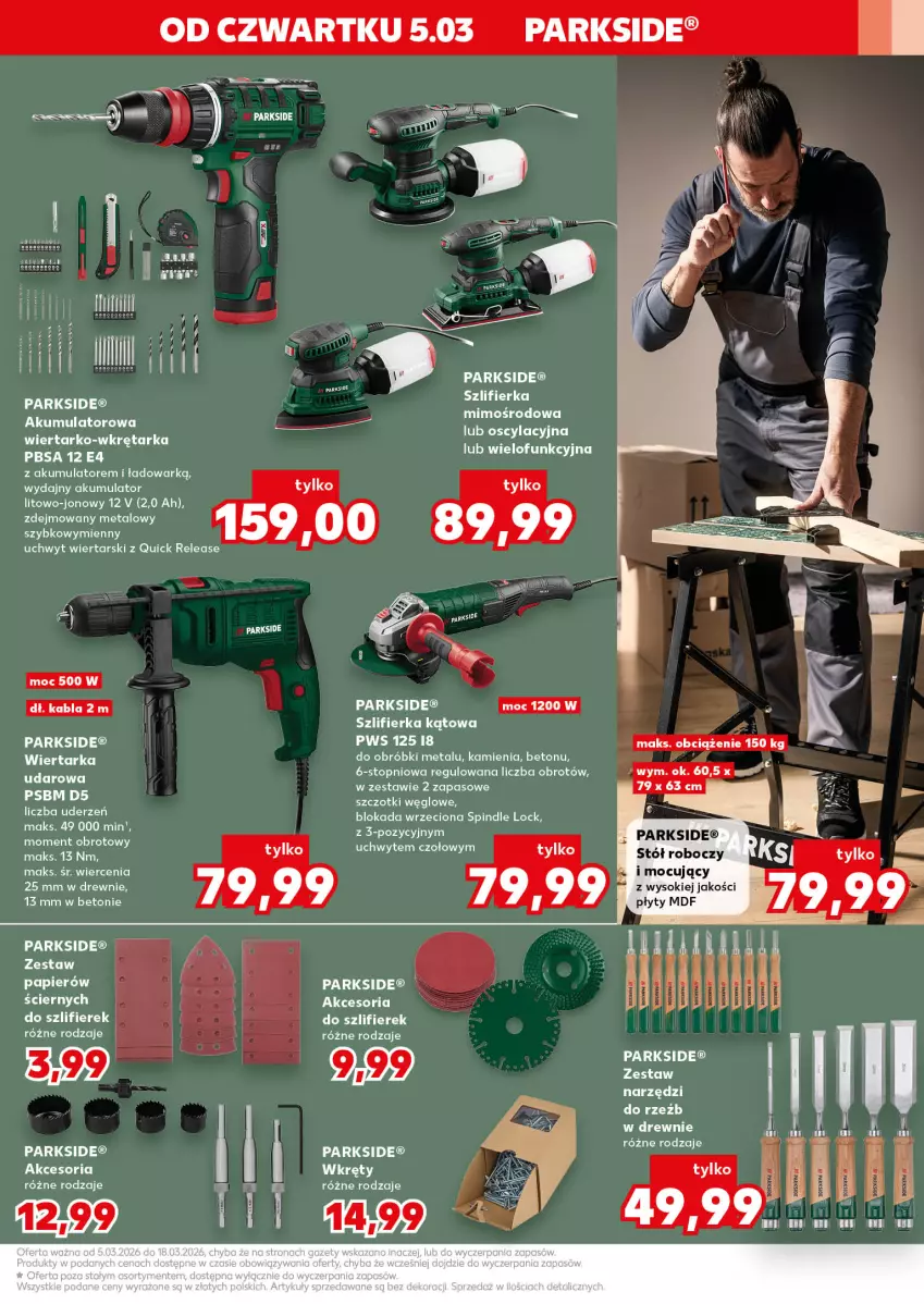 Gazetka promocyjna Kaufland - Mocny Start - ważna 09.03 do 11.03.2026 - strona 31 - produkty: Akumulator, Papier, Parkside, PSB, Sok, Stół, Tarka, Top, Wiertarka, Wkręt, Wkrętarka, Zestaw narzędzi