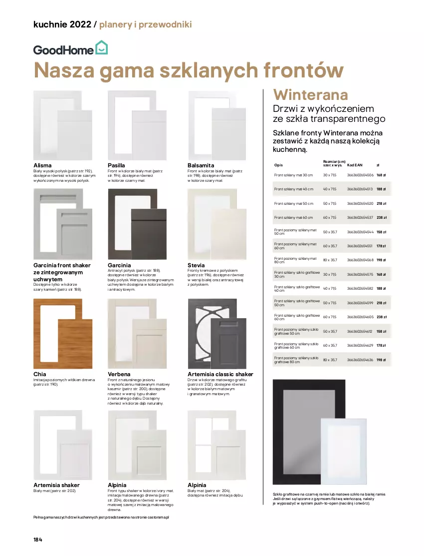 Gazetka promocyjna Castorama - Katalog kuchnie 2022 - ważna 01.04 do 31.12.2022 - strona 184 - produkty: Astor, Chia, Drzwi, Gra, Granat, JBL, Kuchnia, Listwa, Mięta, Mus, Okap, Piec, Piekarnik, Przewodnik, Rama, Ser, Sok, Szafka, Szkło grafitowe, Tera, Tran, Zlew, Zlewozmywak