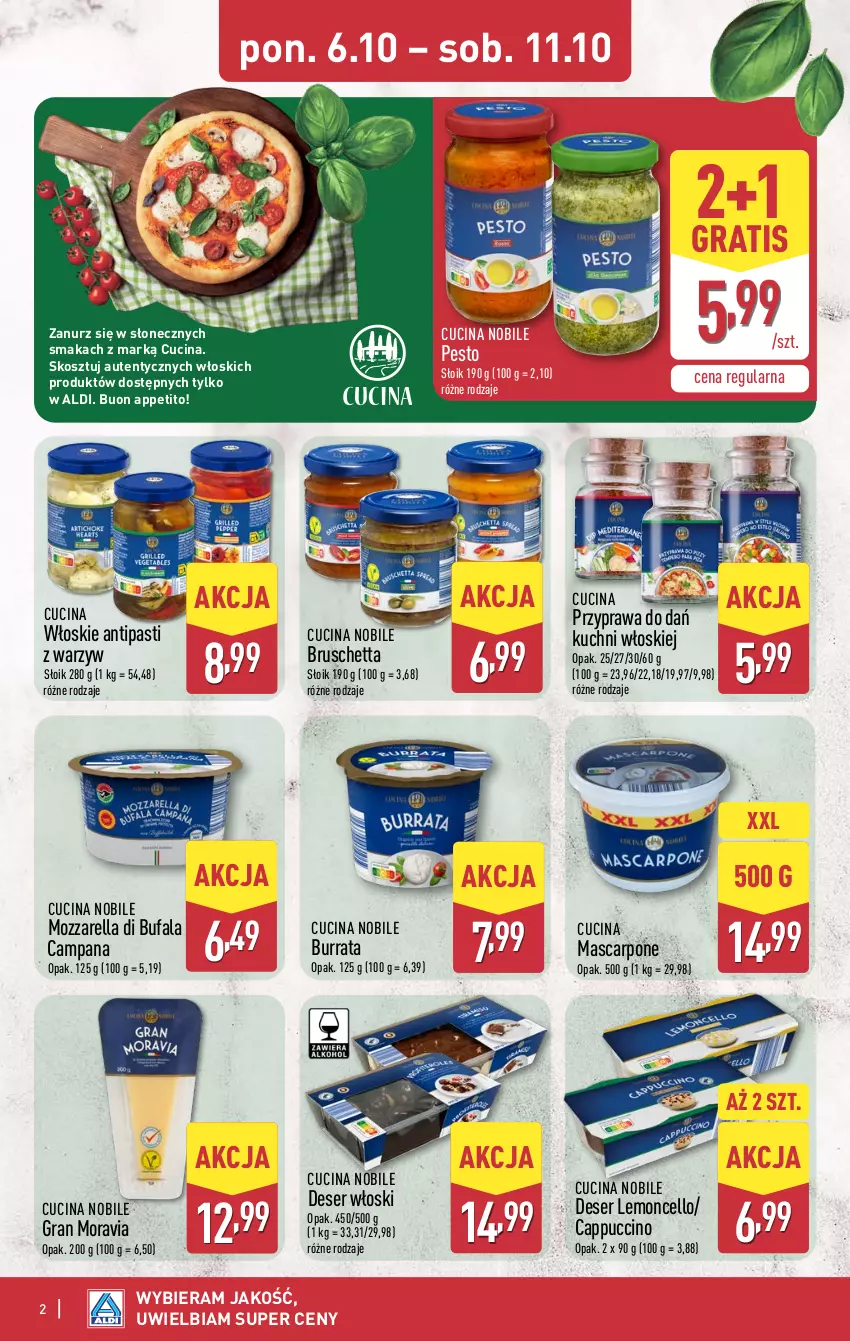 Gazetka promocyjna Aldi - Oferta specjalna - ważna 06.10 do 11.10.2025 - strona 2 - produkty: Burrata, Cappuccino, Deser, Fa, Gra, Kosz, Mascarpone, Mozzarella, Pesto, Ser
