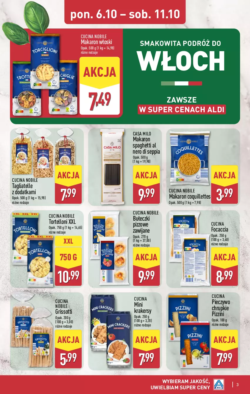 Gazetka promocyjna Aldi - Oferta specjalna - ważna 06.10 do 11.10.2025 - strona 3 - produkty: Bułeczki, Chrupki, Focaccia, Krakersy, Makaron, Piec, Pieczywo, Pieczywo chrupkie, Smakowita, Spaghetti, Tagliatelle, Tortelloni