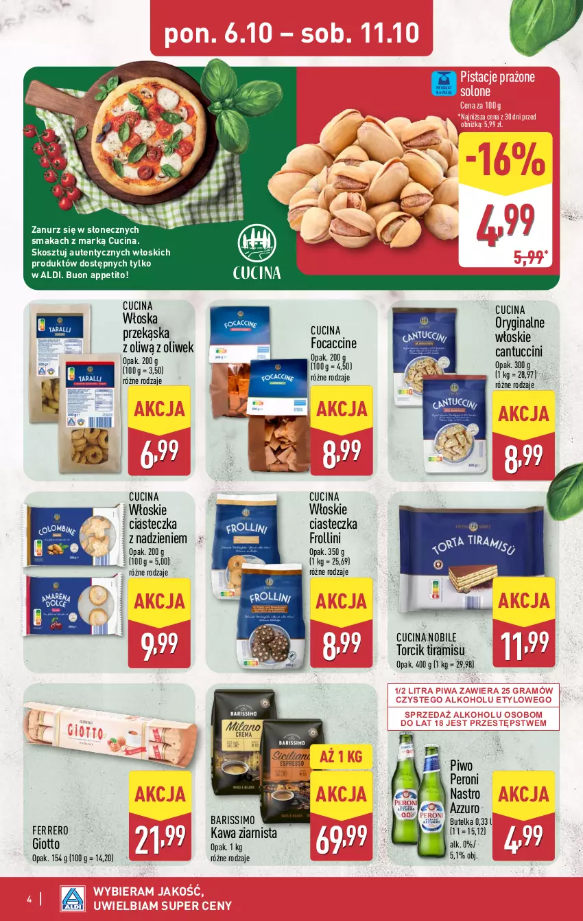 Gazetka promocyjna Aldi - Oferta specjalna - ważna 06.10 do 11.10.2025 - strona 4 - produkty: Ferrero, Gin, Gra, Kawa, Kawa ziarnista, Kosz, Pistacje, Piwa, Piwo