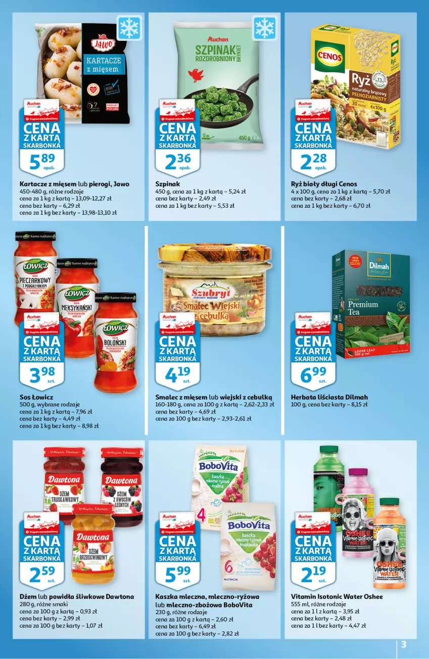 Gazetka promocyjna Auchan - Skarbonka #6 - ważna 10.02 do 16.02.2022 - strona 3 - produkty: BoboVita, Cenos, Dawtona, Dilmah, Dżem, Fa, Herbata, Oshee, Piec, Pierogi, Podgrzybki, Ryż, Ryż biały, Smalec, Sos, Szpinak