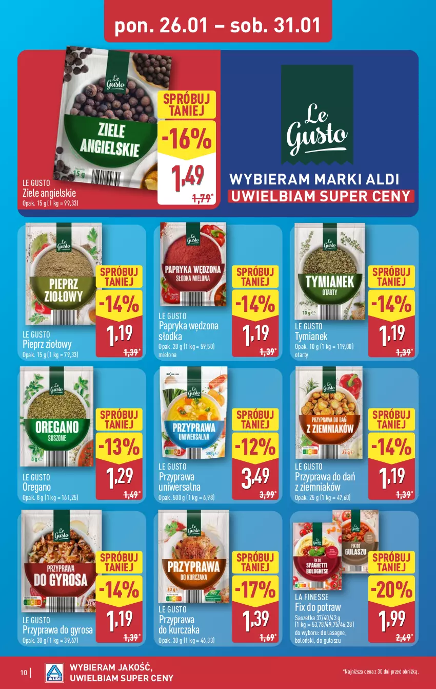 Gazetka promocyjna Aldi - Pełna oferta - ważna 26.01 do 31.01.2026 - strona 10 - produkty: Gyros, Kurczak, Lasagne, Papryka, Papryka wędzona, Pieprz, Przyprawa uniwersalna, Ziele angielskie