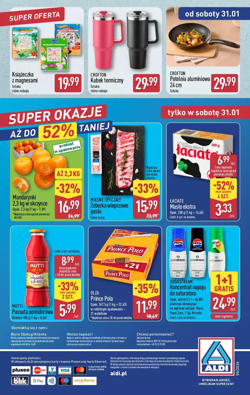 Gazetka promocyjna Aldi - Pełna oferta - ważna 26.01 do 31.01.2026 - strona 39 - produkty: Biuro, Gra, Kubek, Kubek termiczny, Mandarynki, Masło, Mięsne specjały, Mirinda, O nas, Patelnia, Pepsi, Por, Prince Polo