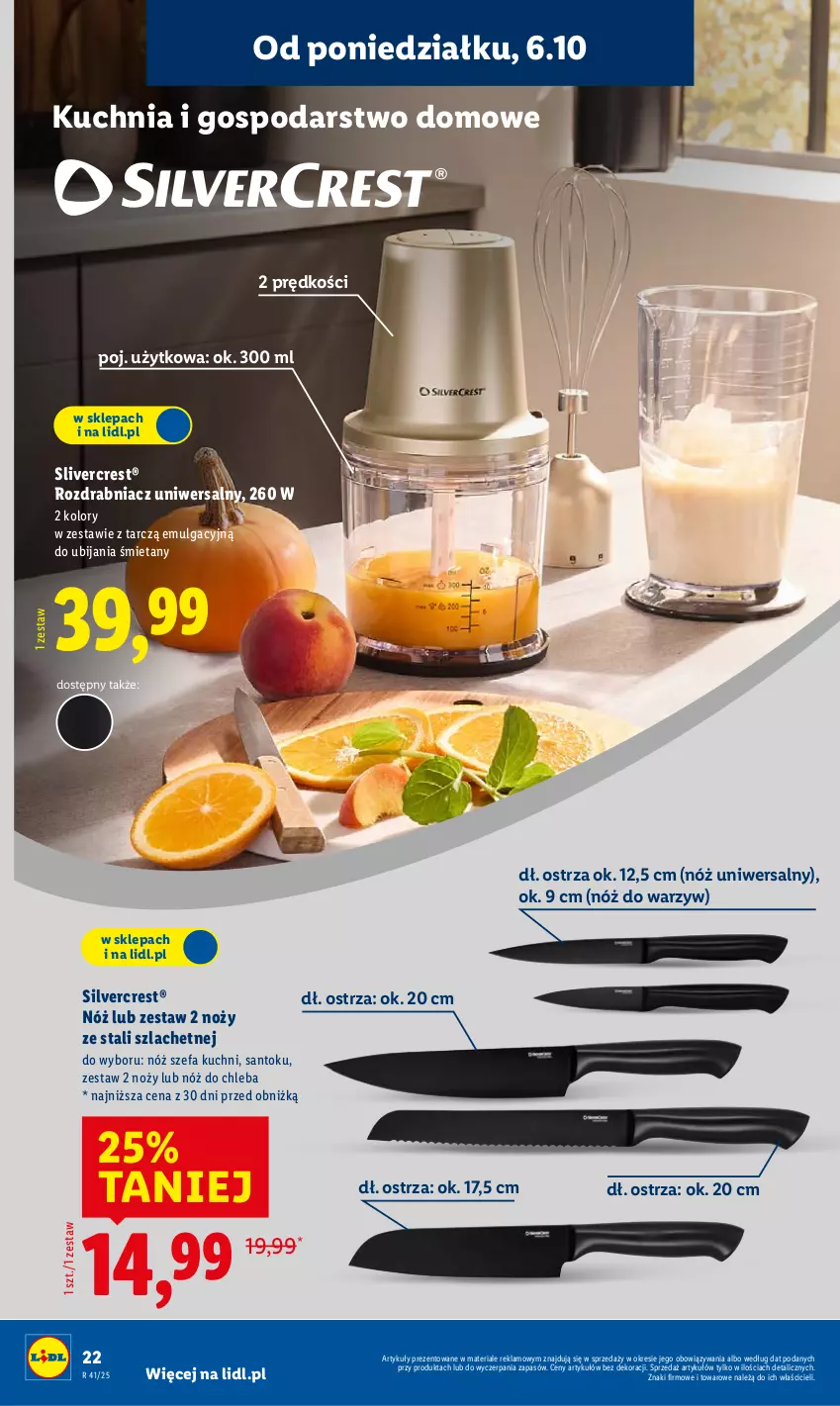 Gazetka promocyjna Lidl - GAZETKA - ważna 06.10 do 11.10.2025 - strona 22 - produkty: Chleb, Fa, Kuchnia, LG, Noż, Nóż do chleba, Nóż szefa kuchni, Nóż uniwersalny, Rozdrabniacz, Silvercrest