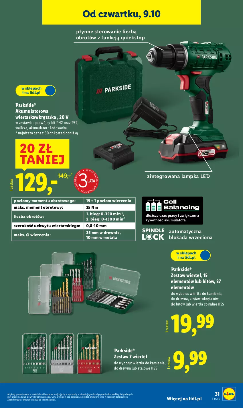 Gazetka promocyjna Lidl - GAZETKA - ważna 06.10 do 11.10.2025 - strona 35 - produkty: Akumulator, Akumulatorowa wiertarkowkrętark, Parkside, Tarka, Top, Walizka, Warka, Wiertarkowkrętarka, Wkręt, Wkrętarka, Zestaw wierteł, Zestaw wkrętaków