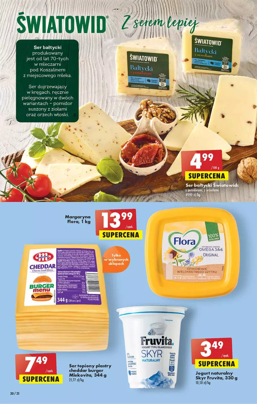 Gazetka promocyjna Biedronka - W tym tygodniu - ważna 28.07 do 03.08.2022 - strona 30 - produkty: Burger, Cheddar, Flora, Gin, Isla, Jogurt, Jogurt naturalny, Kosz, Margaryna, Mleko, Mlekovita, Por, Ser, Ser topiony, Szal, Top