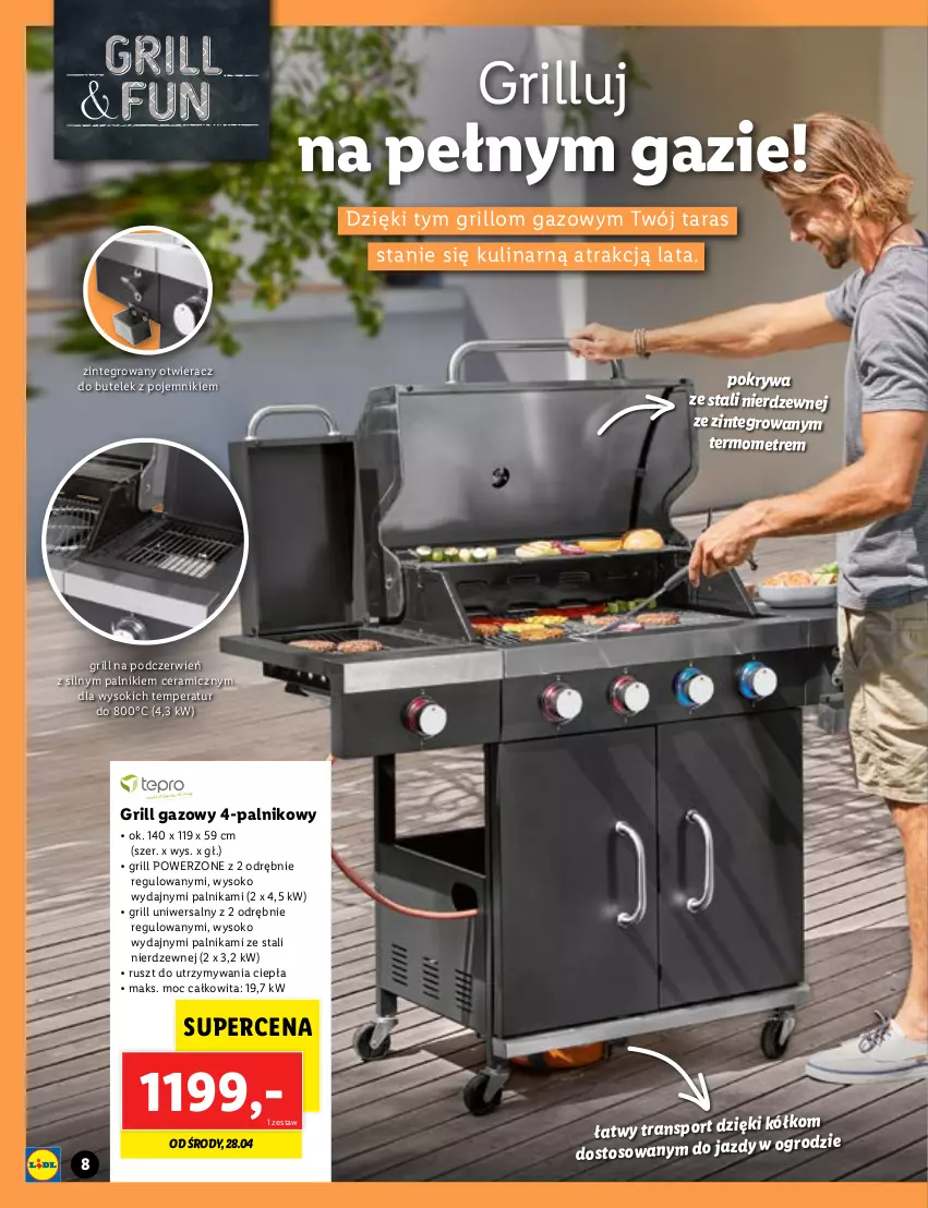 Gazetka promocyjna Lidl - OFERTA OD 22.04 DO WYCZERPANIA ZAPASÓW - ważna 22.04 do 02.05.2021 - strona 8 - produkty: Grill, Grill gazowy, Otwieracz, Pojemnik, Pokrywa, Por, Sok, Sport, Termometr, Tran