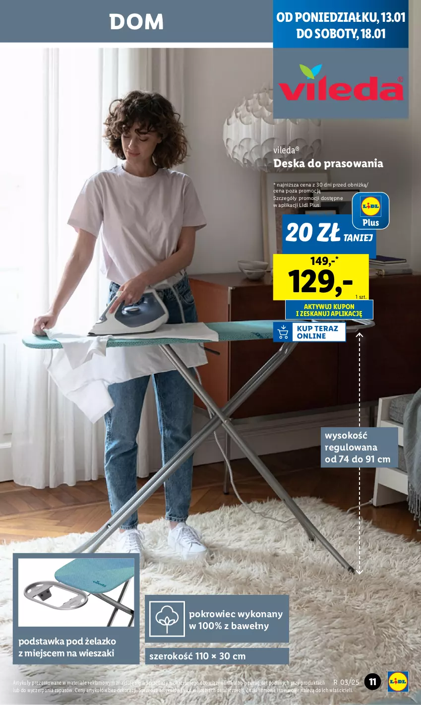 Gazetka promocyjna Lidl - GAZETKA - ważna 13.01 do 18.01.2025 - strona 11 - produkty: Deska do prasowania, Pokrowiec, Sok, Vileda, Wieszak