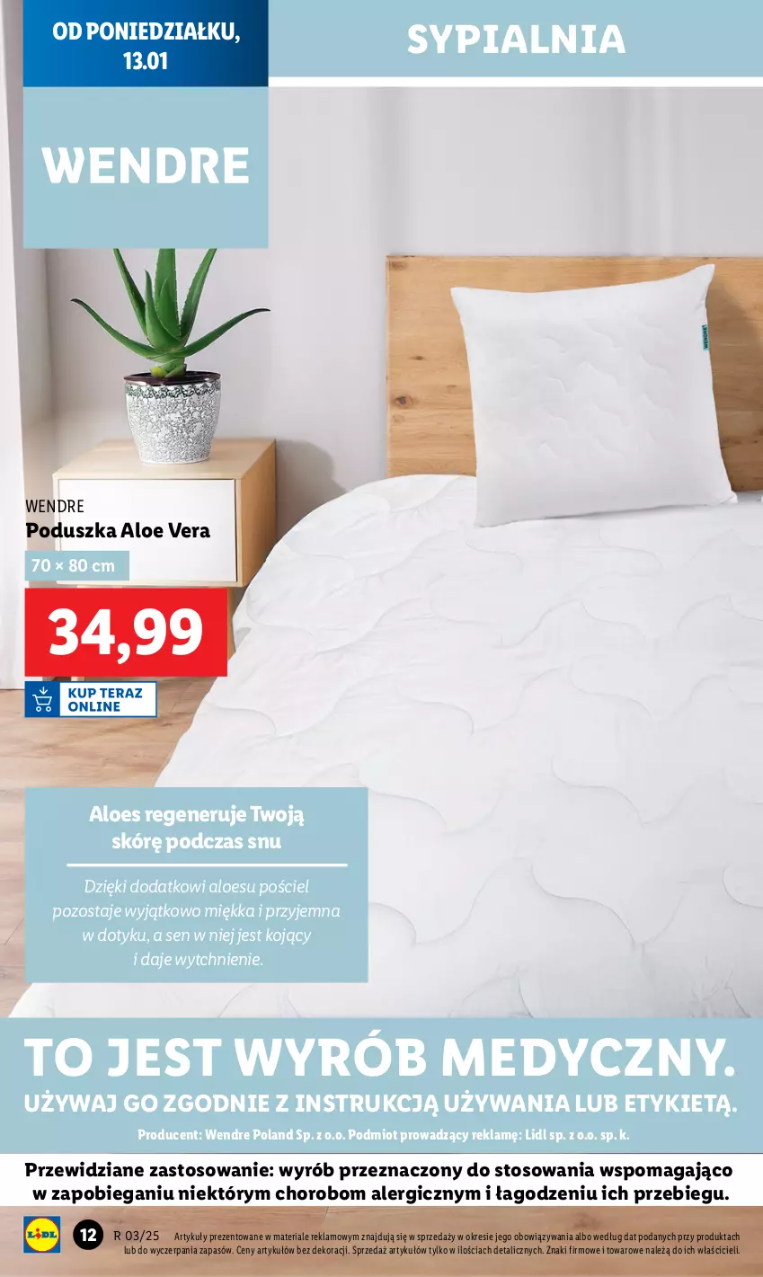 Gazetka promocyjna Lidl - GAZETKA - ważna 13.01 do 18.01.2025 - strona 12 - produkty: Aloe vera, Poduszka, Pościel, Sypialnia