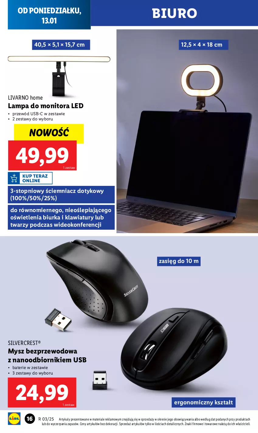 Gazetka promocyjna Lidl - GAZETKA - ważna 13.01 do 18.01.2025 - strona 16 - produkty: Biurka, Biuro, Ivar, Lampa, Monitor, Mysz, Mysz bezprzewodowa, Przewód, Silvercrest, Top