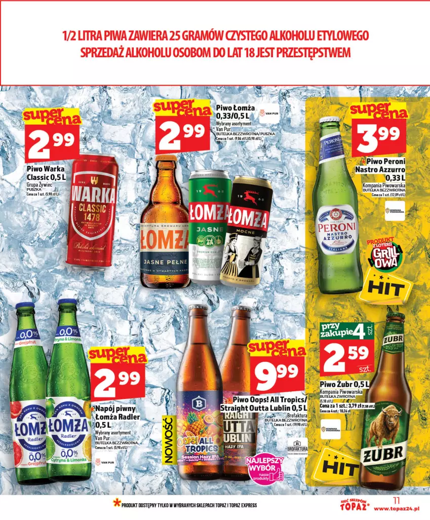 Gazetka promocyjna Topaz - Gazetka - ważna 07.05 do 13.05.2026 - strona 11 - produkty: Fa, Gra, Piwa, Piwo, Pur, Radler, Top, Warka