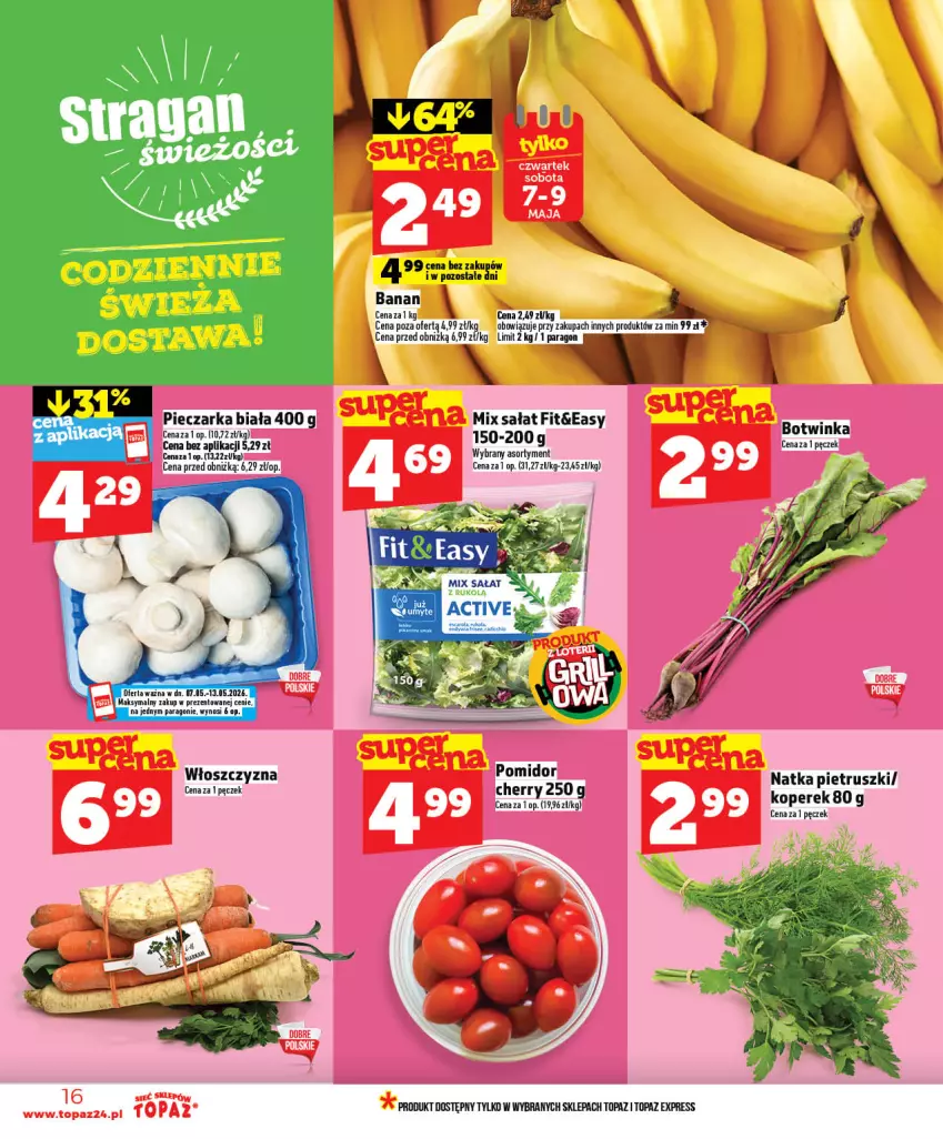 Gazetka promocyjna Topaz - Gazetka - ważna 07.05 do 13.05.2026 - strona 16 - produkty: Inka, Natka pietruszki, Piec, Pieczarka, Por, Sałat, Top