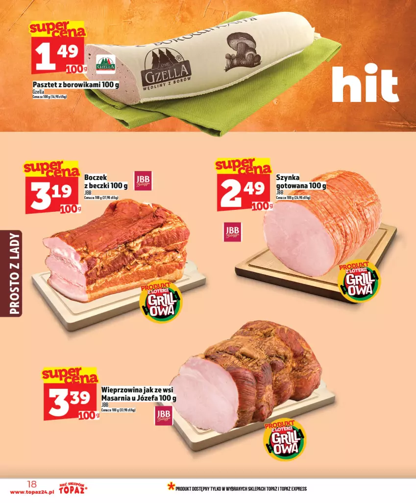 Gazetka promocyjna Topaz - Gazetka - ważna 07.05 do 13.05.2026 - strona 18 - produkty: Boczek, Fa, Szynka, Szynka z beczki, Top, Wieprzowina