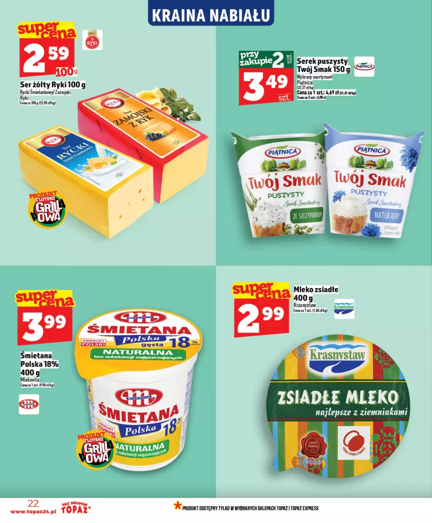 Gazetka promocyjna Topaz - Gazetka - ważna 07.05 do 13.05.2026 - strona 22 - produkty: Mleko, Mleko zsiadłe, Mlekovita, Ser, Serek, Top, Twój Smak, Vita C