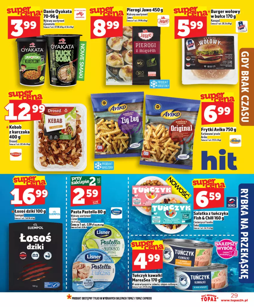 Gazetka promocyjna Topaz - Gazetka - ważna 07.05 do 13.05.2026 - strona 29 - produkty: Burger, Kawa, Kebab, Kurczak, Olej, Pierogi, Sos, Suempol, Top