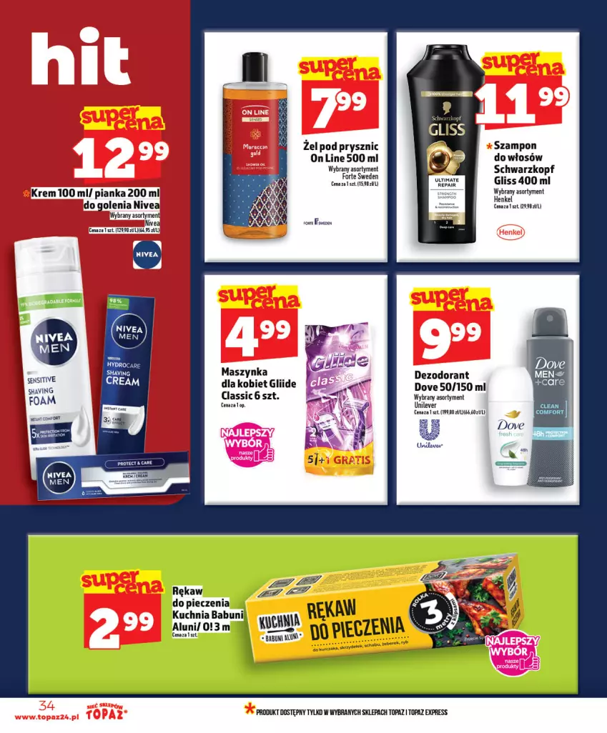 Gazetka promocyjna Topaz - Gazetka - ważna 07.05 do 13.05.2026 - strona 34 - produkty: Babuni, Dezodorant, Dove, Kuchnia, Kurczak, Maszynka, Nivea, Piec, Schwarzkopf, Szampon, Szynka, Top