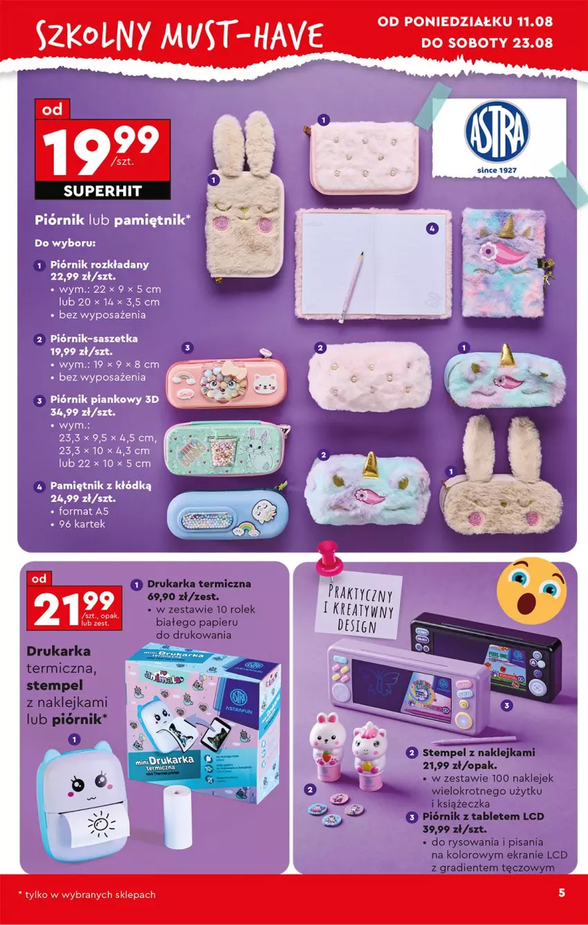 Gazetka promocyjna Biedronka - Okazje Tygodnia - ważna 11.08 do 23.08.2025 - strona 11 - produkty: Drukarka, Fa, Gra, Klej, Papier, Piórnik, Tablet