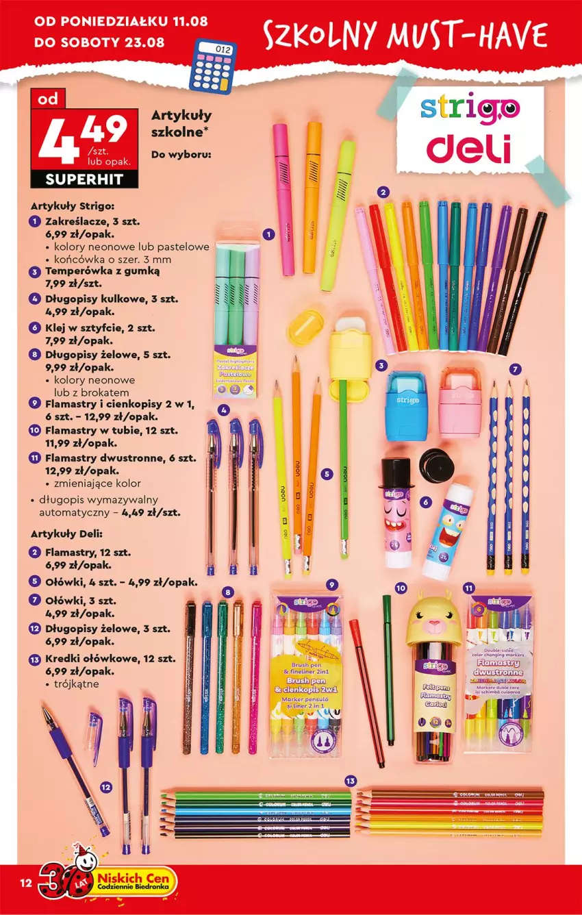 Gazetka promocyjna Biedronka - Okazje Tygodnia - ważna 11.08 do 23.08.2025 - strona 18 - produkty: Długopis, Flamastry, Klej, Marker