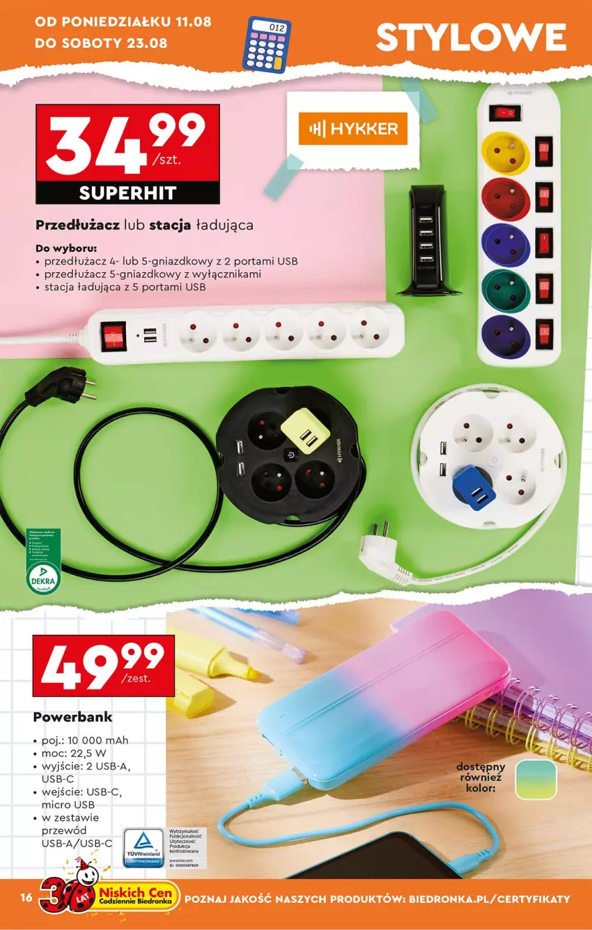Gazetka promocyjna Biedronka - Okazje Tygodnia - ważna 11.08 do 23.08.2025 - strona 22 - produkty: Fa, Por, Powerbank, Przewód