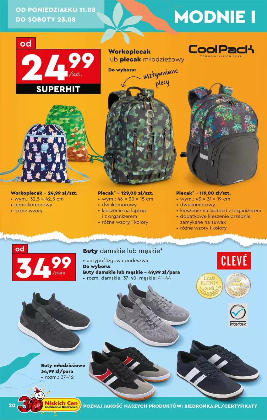 Gazetka promocyjna Biedronka - Okazje Tygodnia - ważna 11.08 do 23.08.2025 - strona 26 - produkty: Buty, Organizer, Plecak, Top