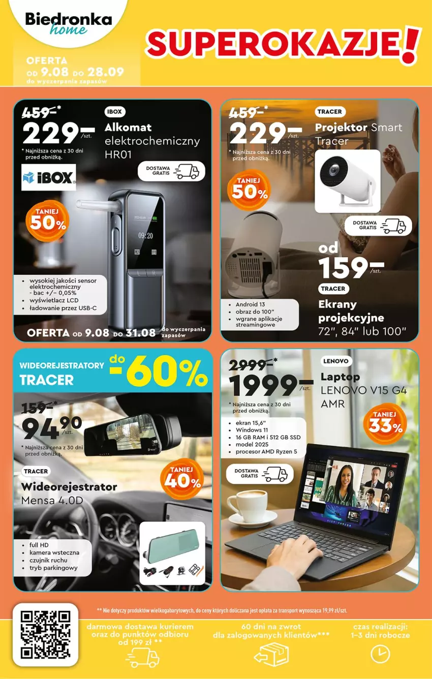 Gazetka promocyjna Biedronka - Okazje Tygodnia - ważna 11.08 do 23.08.2025 - strona 48 - produkty: Acer, Alkomat, Ekrany, Gra, Kamera, Lenovo, Obraz, Por, Procesor, Sok, Sport, Tran, Wideorejestrator