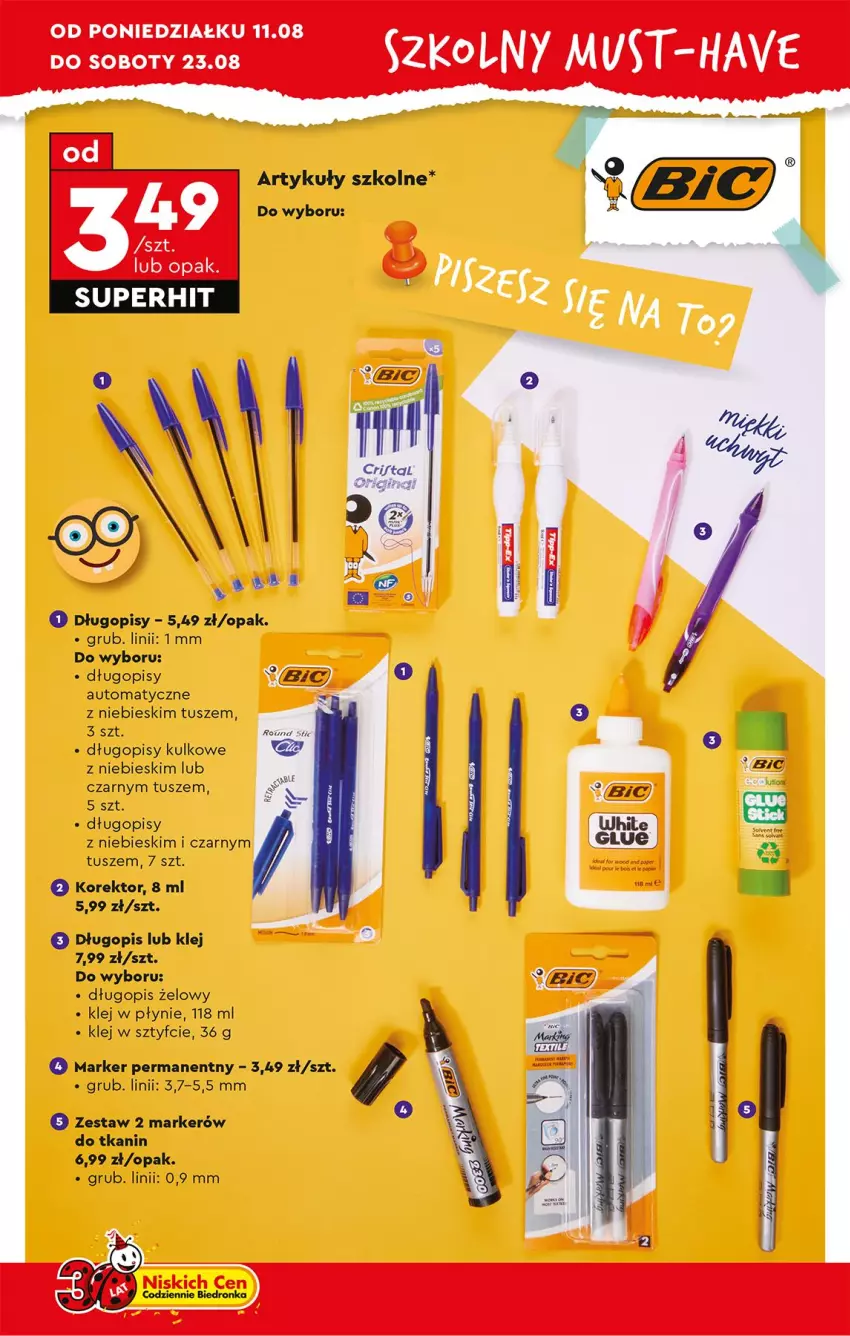 Gazetka promocyjna Biedronka - Okazje Tygodnia - ważna 11.08 do 23.08.2025 - strona 8 - produkty: Długopis, Klej, Marker, Tusz
