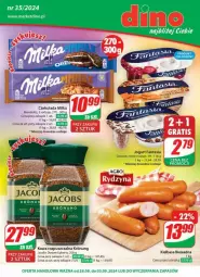 Gazetka promocyjna Dino - Gazetka - ważna od 03.09 do 03.09.2024 - strona 1 - produkty: Kawa rozpuszczalna, JBL, Danone, Jogurt, Kawa, Czekolada, Kiełbasa biesiadna, Fanta, Jacobs, Kiełbasa, Milka, Fa