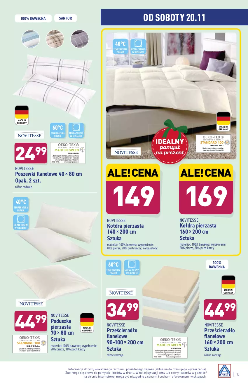 Gazetka promocyjna Aldi - Katalog Moda i Dom - ważna 15.11 do 20.11.2021 - strona 13 - produkty: Kołdra, Poduszka, Prześcieradło, Wełna