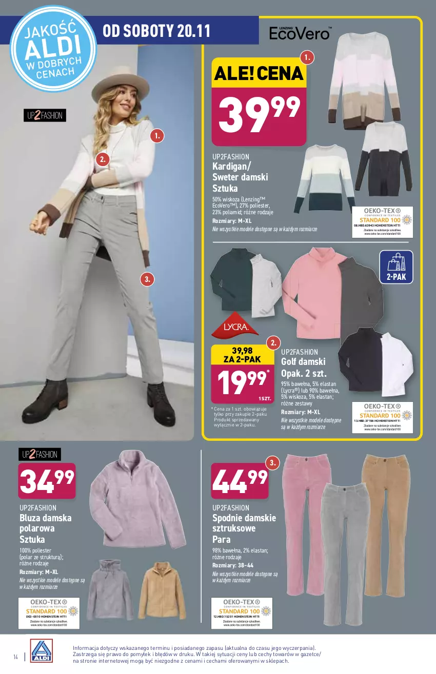 Gazetka promocyjna Aldi - Katalog Moda i Dom - ważna 15.11 do 20.11.2021 - strona 14 - produkty: Bluza, Fa, Kardigan, Spodnie, Sweter, Wełna