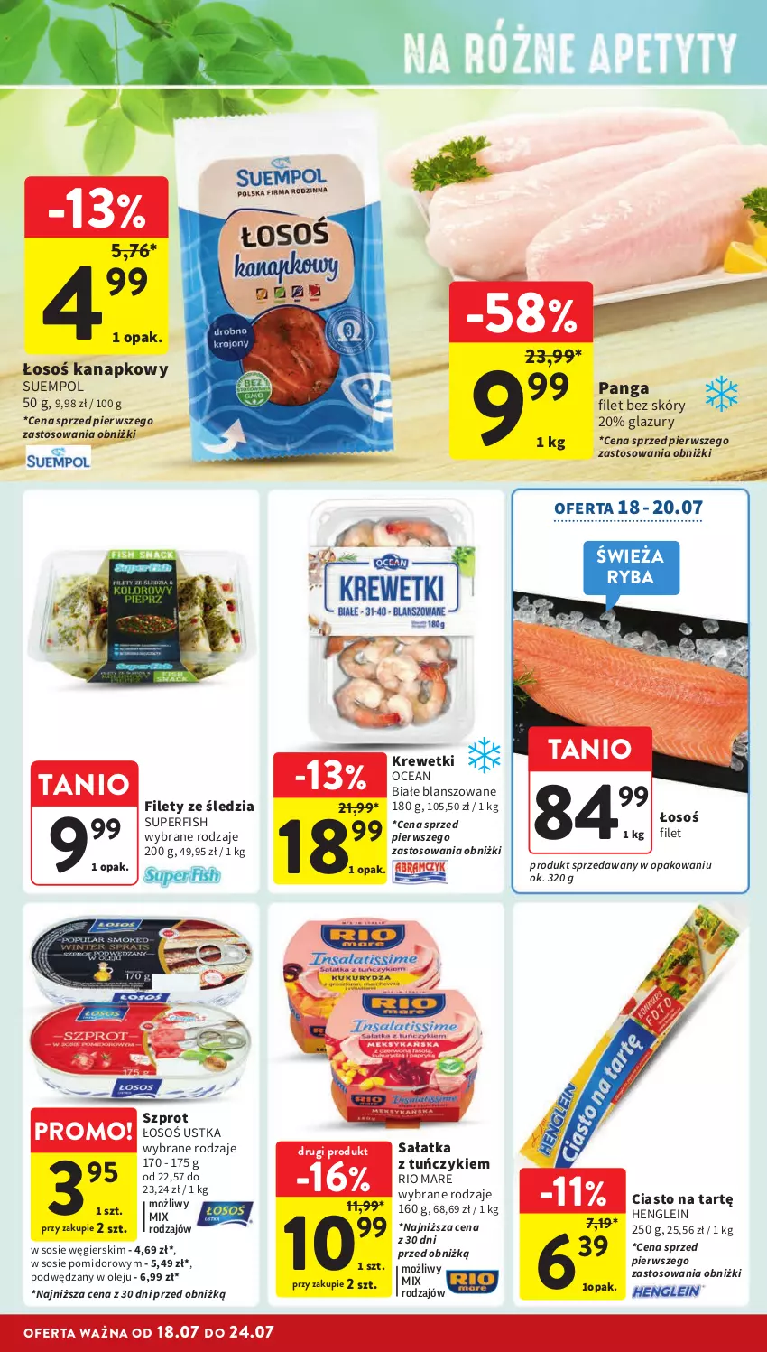 Gazetka promocyjna Intermarche - ważna 18.07 do 24.07.2024 - strona 16 - produkty: Krewetki, Lazur, Olej, Panga, Rio Mare, Ryba, Sałat, Sałatka, Sos, Suempol, Szprot, Tuńczyk