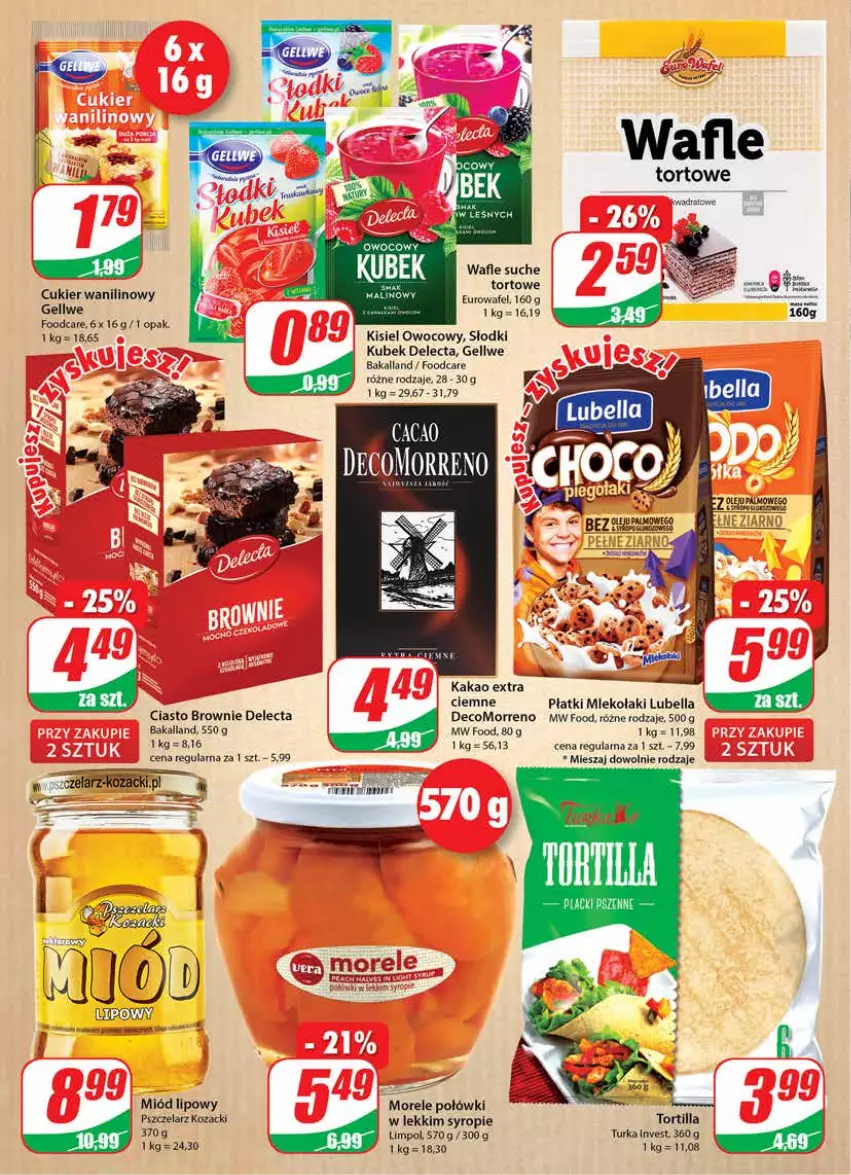 Gazetka promocyjna Dino - Gazetka - ważna 26.01 do 01.02.2022 - strona 6 - produkty: Bakalland, Bell, Bella, Brownie, Cukier, Cukier wanilinowy, Delecta, Fa, Kakao, Kisiel, Kubek, Lack, Lubella, Miód, Mleko, Ser, Syrop, Tortilla, Wafle, Wafle tortowe