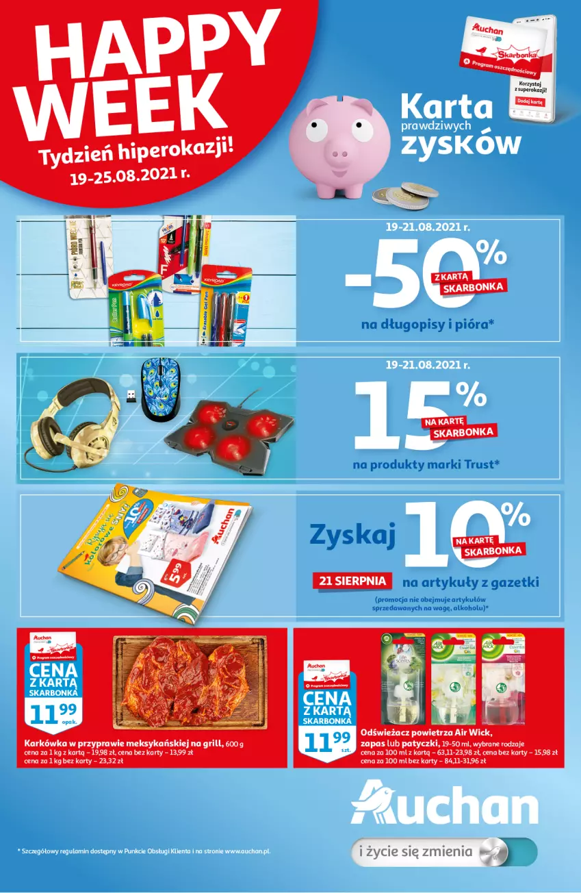 Gazetka promocyjna Auchan - Skarbonka #33 - ważna 19.08 do 25.08.2021 - strona 1 - produkty: Air Wick, Długopis, Grill, Odświeżacz powietrza, Rust