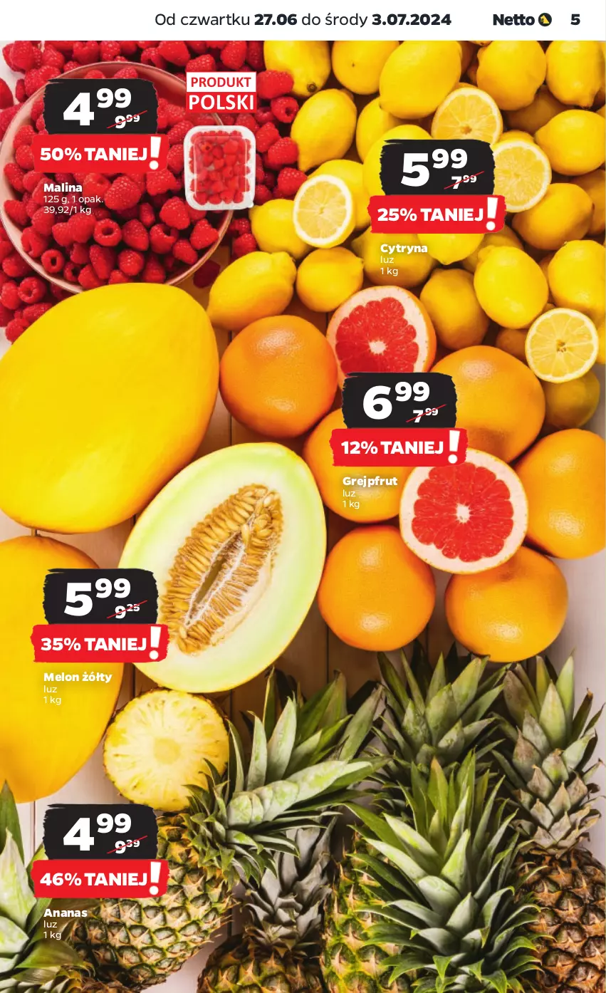 Gazetka promocyjna Netto - Od Czwartku - ważna 27.06 do 03.07.2024 - strona 5 - produkty: Ananas, Grejpfrut, Melon