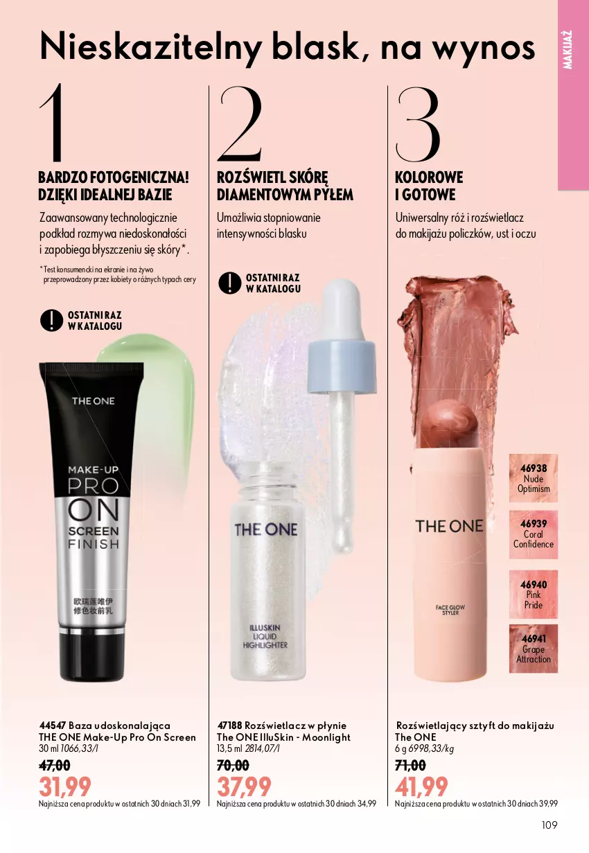 Gazetka promocyjna Oriflame - eKatalog 13 - ważna 09.09 do 29.09.2026 - strona 109 - produkty: Gra, Makijaż, Podkład, Rozświetlacz, The ONE, Top