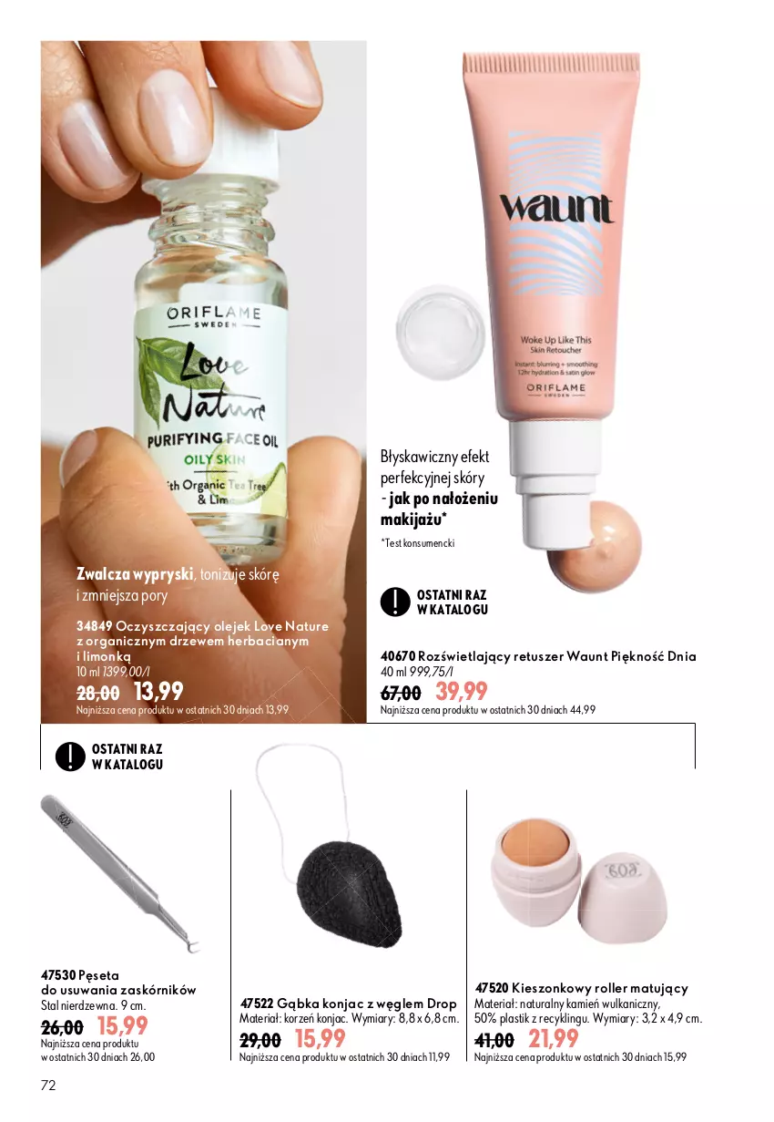 Gazetka promocyjna Oriflame - eKatalog 13 - ważna 09.09 do 29.09.2026 - strona 72 - produkty: Love Nature, Makijaż, Olej, Pęseta, Por, Roller, Tusz