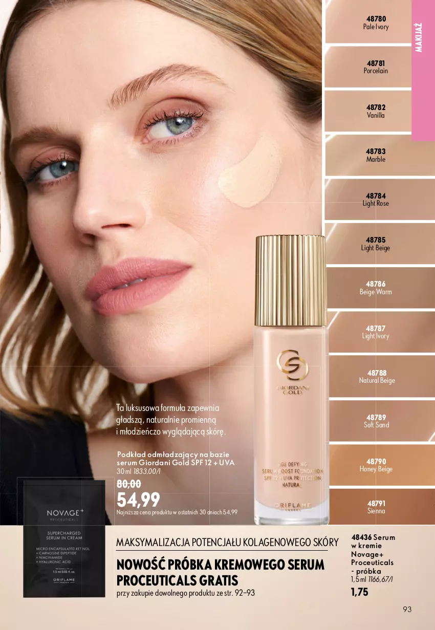 Gazetka promocyjna Oriflame - eKatalog 13 - ważna 09.09 do 29.09.2026 - strona 93 - produkty: Giordani Gold, Gra, Kolagen, Makijaż, NovAge, Podkład, Por, Rum, Ser, Serum