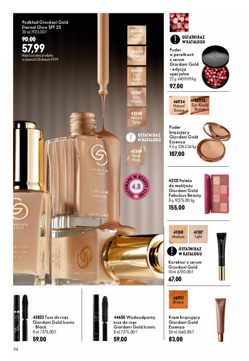 Gazetka promocyjna Oriflame - eKatalog 13 - ważna 09.09 do 29.09.2026 - strona 94 - produkty: Fa, Giordani Gold, Lack, Makijaż, Paleta, Podkład, Por, Puder, Rum, Ser, Serum, Tusz