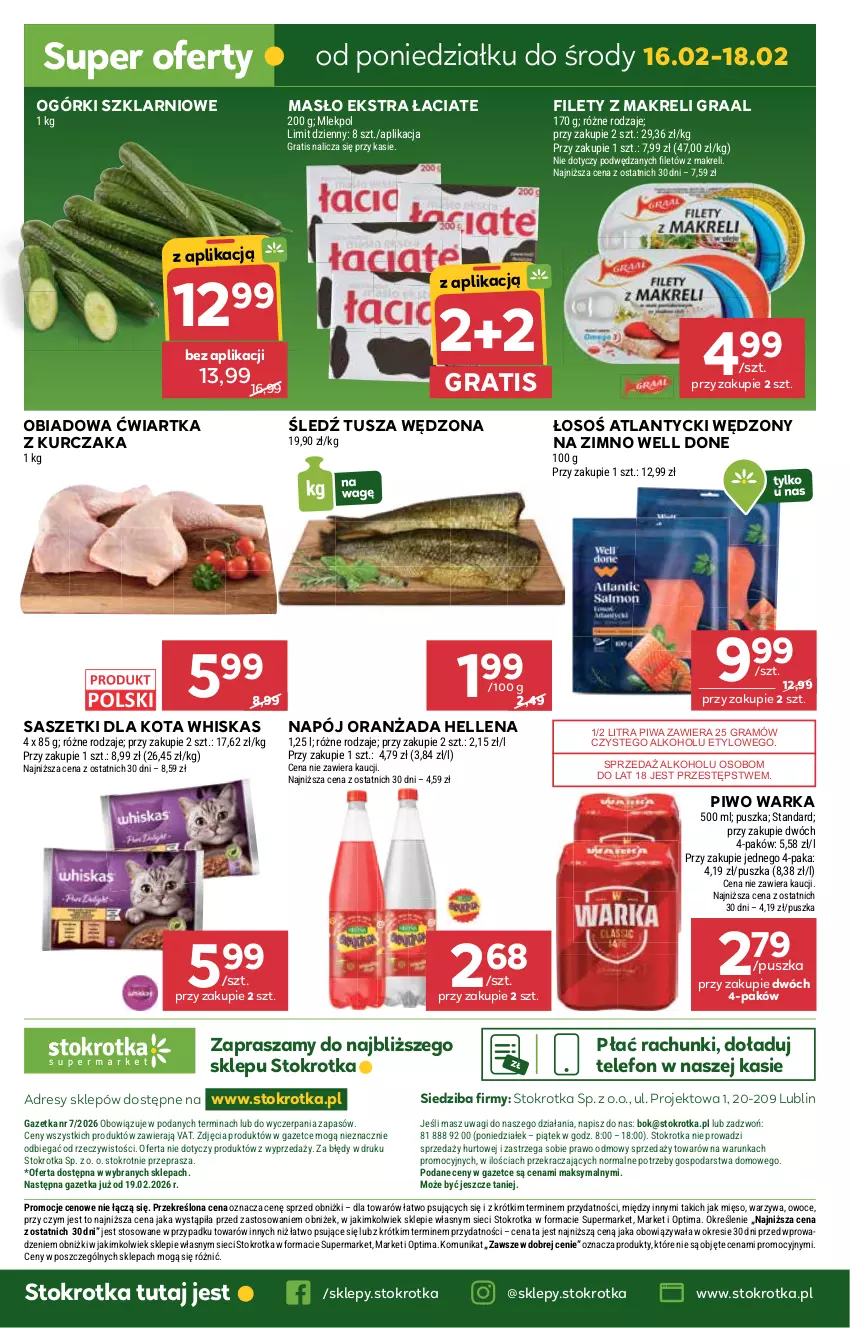 Gazetka promocyjna Stokrotka - Supermarket - ważna 12.02 do 18.02.2026 - strona 42 - produkty: Dres, Gra, Graal, Hellena, JBL, Kurczak, Masło, Mięso, Napój, O nas, Optima, Oranżada, Owoce, Piwa, Piwo, Telefon, Tusz, Wagi, Warka, Warzywa, Whiskas