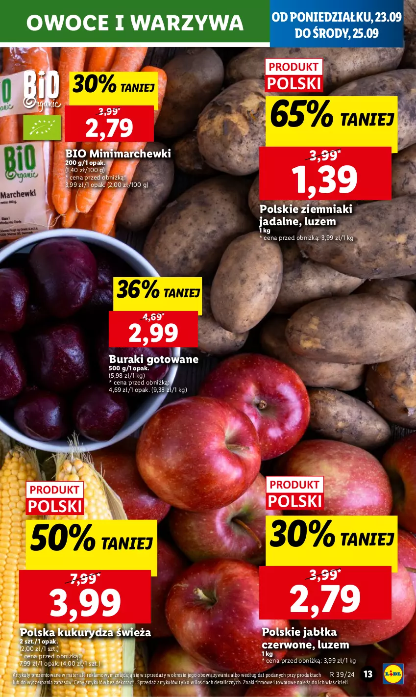 Gazetka promocyjna Lidl - GAZETKA - ważna 23.09 do 25.09.2024 - strona 17 - produkty: Buraki, Jabłka, Kukurydza, Owoce, Warzywa, Ziemniaki